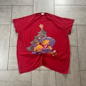 Vintage Pooh Christmas Red Graphic Tee Winnie the Pooh Piglet Holiday Tee 27x32
